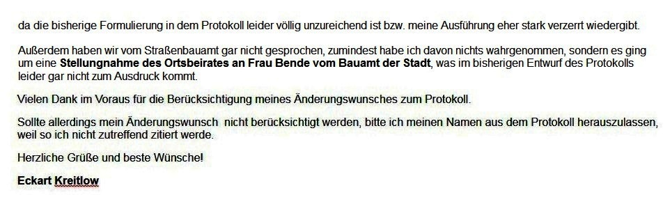 nderungswnsche zum Protokollentwurf von Frau Sandra Kelch, Bernsteinstadt Ribnitz-Damgarten, von der 13. Ortsbeiratssitzung Klockenhagen am 24.11.2021 von Ortsbeiratsmitglied Eckart Kreitlow vom Ortsbeirat Klockenhagen. 