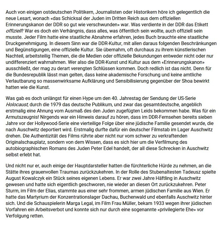 Holocaust in der DDR angeblich verschwiegen - Auszug aus dem Buch von Daniela Dahn 'Der Schnee von gestern ist die Sintflut von heute' 