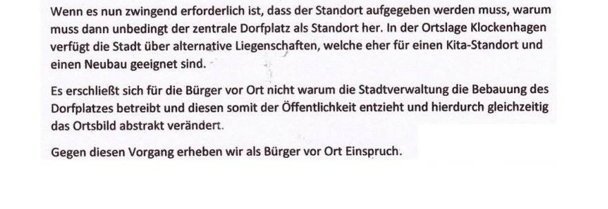 Einspruch und gegenwrtige Unterschriftensammlung von Brgerinnen und Brger des Ribnitz-Damgartener Ortsteils Klockenhagen gegen die geplante Bebauung des Dorfplatzes in Klockenhagen - Per 9.07.2021 lagen bereits 187 Unterschriften von Brgerinnen und Brger des Ribnitz-Damgartener Ortsteils Klockenhagen, die unmittelbar am Dorfplatz oder in dessen Nhe wohnen, vor, die sich  nachfolgend zum zuvor aufgefhrten Einspruch gegen die geplante Bebauung des Dorfplatzes in Klockenhagen in Unterschriftslisten eingetragen hatten.