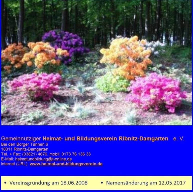 Gemeinnütziger Heimat- und Bildungsverein Ribnitz-Damgarten e. V. - Vereinsgründung am 18.06.2008 - Namensänderung am 12.05.2017 