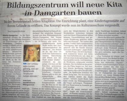 Von der Sitzung des Fachausschusses der Stadt Ribnitz-Damgarten für Schule, Kultur, Jugend und Soziales am 24.März 2015 berichtete die Ostsee-Zeitung in ihrer Ribnitz-Damgartener Ausgabe am 27.März 2015.