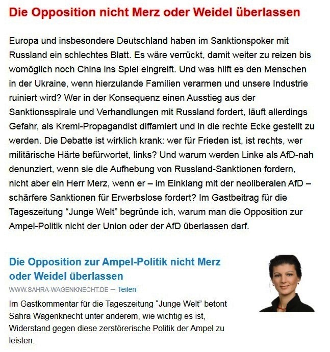 Aus dem Posteingang von Dr. Sahra Wagenknecht (MdB) - Team Sahra 15.09.2022 - Sanktionen - Schluss mit der Doppelmoral - Abschnitt 5 