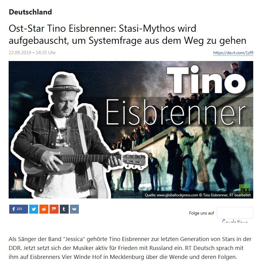 Deutschland - Ost-Star Tino Eisbrenner: Stasi-Mythos wird aufgebauscht, um Systemfrage aus dem Weg zu gehen   