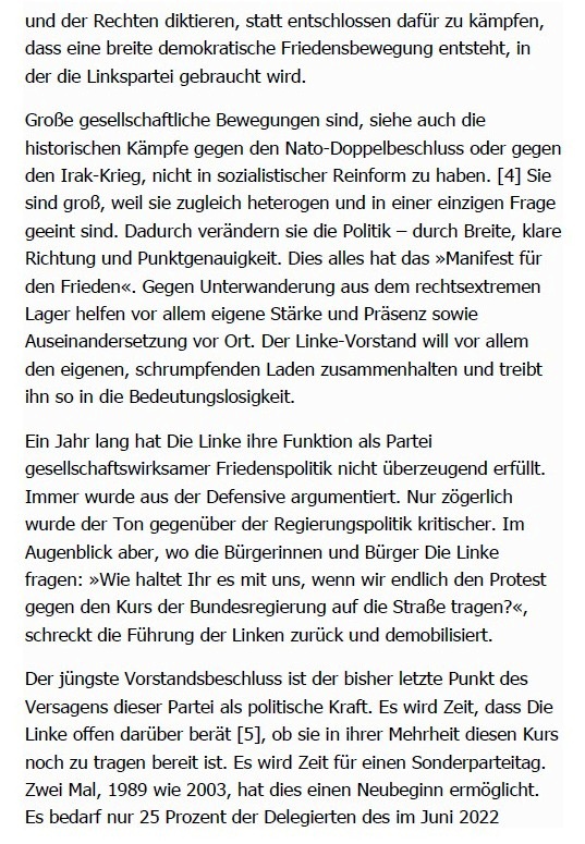 Ukraine-Krieg: Sonderparteitag ntig - Warum ein Sonderparteitag zur Friedensfrage fr einen Neuanfang in der Linken sorgen sollte - von Michael Brie - neues-deutschland.de / 24.02.2023 / Kommentare / Seite 1 - Aus dem Posteingang vom 27.02.2023 - Link: https://www.nd-aktuell.de/artikel/1171202.linkspartei-ukraine-krieg-linker-sonderparteitag-noetig.html