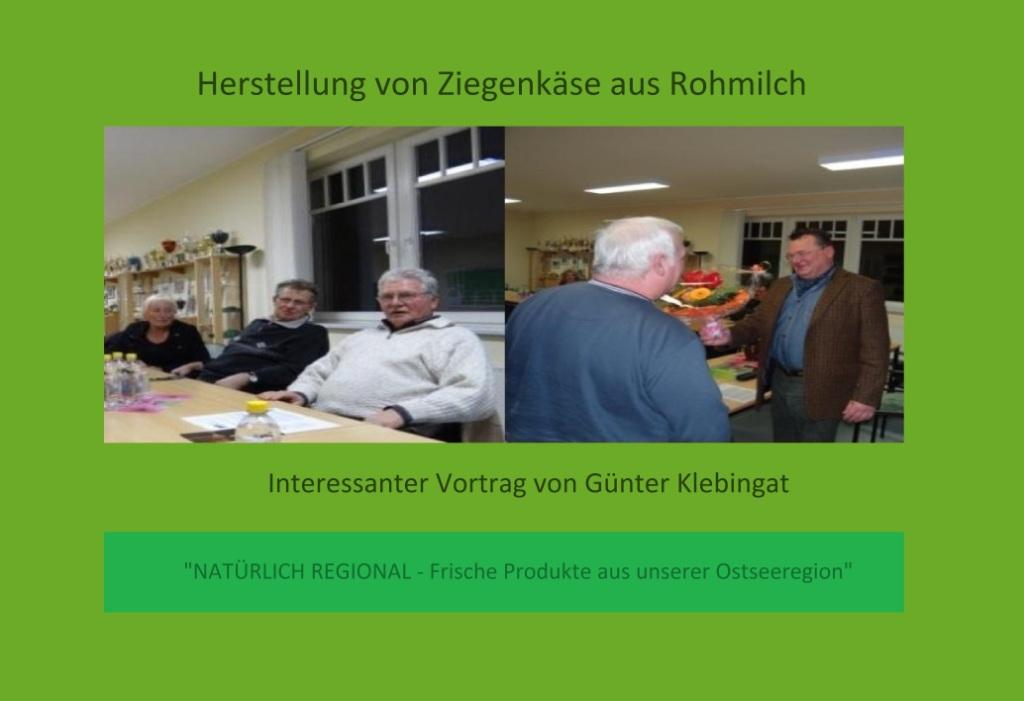 Bilder von dem sehr interessanten Vortrag von und mit Herrn Günter Klebingat vom Ziegenhof Palmzin zu dem Thema Herstellung von Ziegenkäse aus Rohmilch am 25.November 2011 in den Räumlichkeiten am Stadion am Bodden in Ribnitz-Damgarten. Foto: Eckart Kreitlow